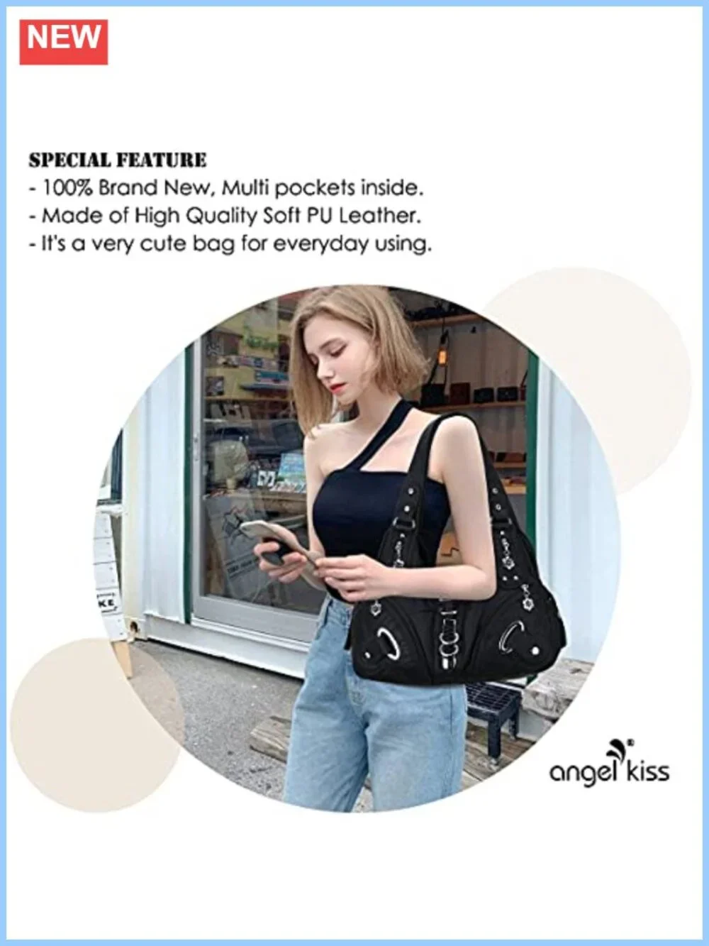 Large Hobo Shoulder Bag Washed PU Leather Multi-Pocket Satchel Daily Travel